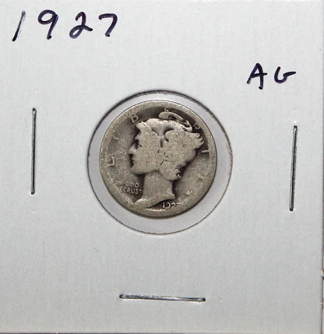 1927 US Mercury Silver Dime AG About Good Free Shipping Cover