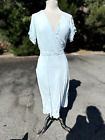 Leith Dress Womens Small Blue V-Neck Midi Short Sleeve Side Slits Rayon Elastic