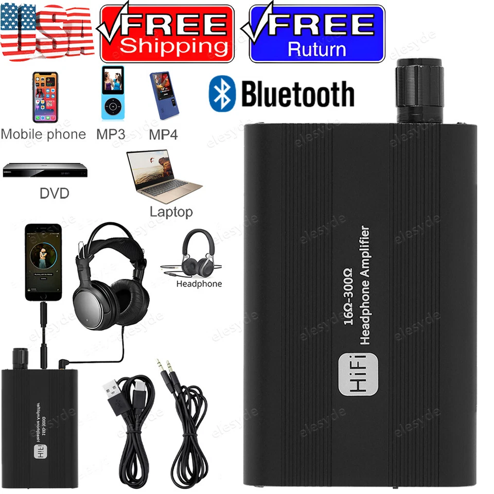 16-300Ω HIFI Headphone Amplifier Portable Earphone AMP 3.5mm w/ Audio USB Cable - Image 1 of 4