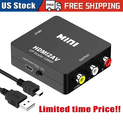 HDMI To RCA AV Adapter Converter Cable CVBS 3RCA 1080P Composite Video Audio - Image 1 of 4