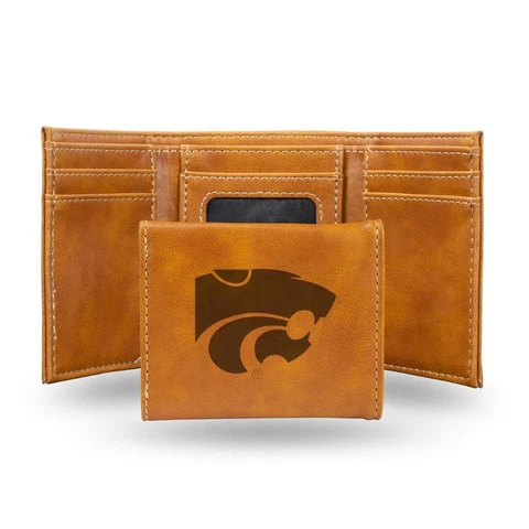 Kansas State Wildcats Laser Engraved Leather Trifold Wallet [NEW] Billfold ID Cover