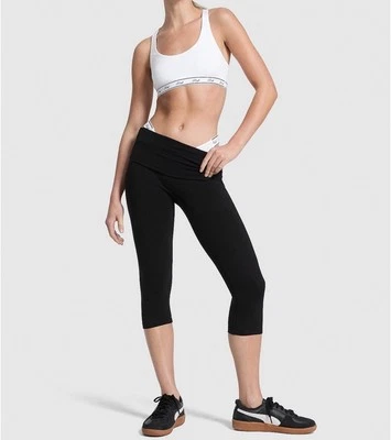 VS ROSA CAPRI SÓLIDO NEGRO ALGODÓN LEGGINGS Y CINTURA PLEGABLE EN XS-2XL Foto 1 de 4