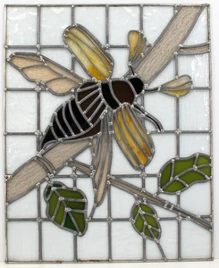 Bleiverglasung Buntglasfenster Jugendstil Art Nouveau mit Maikäfer um 1910-1930 - Bild 1 von 24