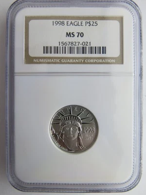 1998 1/4 oz Platinum American Eagle NGC MS70 $25 Dollars BU Statue Liberty Rare - Image 1 of 4