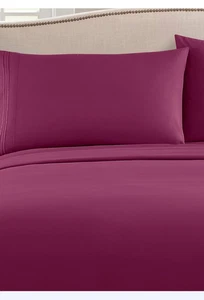 BBG Collection Sheet Set Flat Fitted & Pillowcase 3300 Thread Count- Red - Picture 1 of 6