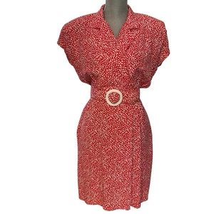 Vestido All That Jazz California Vintage 9/10 Marfil Lunares Cinturón Años 80 Carrera - Imagen 1 de 20