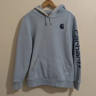 Womens Carhartt  Relaxed Fit Hoodie Sweatshirt Light Blue Size Large 12-14  - Image 1 of 4