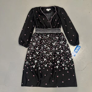 Vintage retro Black floral print Brand New Leslie Fay Long Elegant Dress See Pic - Picture 1 of 16