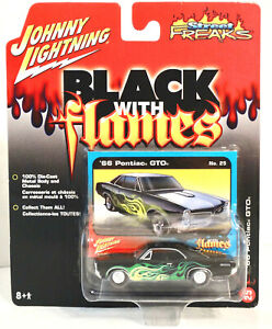 Johnny Lightning Black With Flames 1966 Pontiac GTO #25 Rubber Tires 1:64