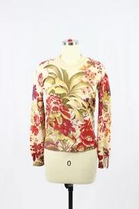 Vintage 90's KENZO JEANS Beige Red Floral Wool Knit Crew Neck Sweater, Size L - Picture 1 of 9