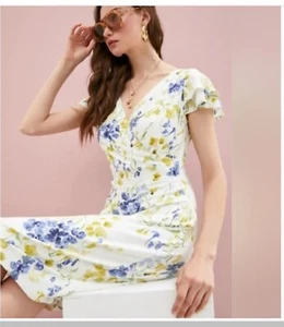Ralph Lauren Cream Jersey Floral Ruffle Sleeve Surplice Dress Sz8 NWT From Macys - Picture 1 of 5