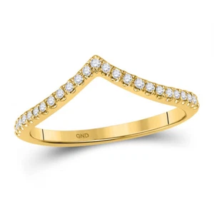 10kt Yellow Gold Womens Round Diamond Chevron Stackable Band Ring 1/5 Cttw - Picture 1 of 1