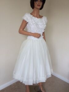 Bridal Tea-Length Vintage Short Wedding Dress Rockabilly 50s UK 10 