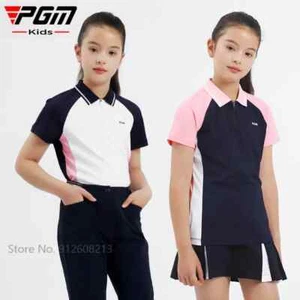 PGM Kids Fast Dry Golf Shirt Girls Short Sleeve T-shirt Children Slim Sport Tops - Picture 1 of 12