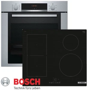 Herdset Induktion Bosch Einbau Backofen Silber + Induktion Glaskeramik Kochfeld - Bild 1 von 9