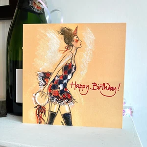 G11; BIRTHDAY;HARLEQUIN ;FASHION ART;SQUARE; BLANK; MUM;CHIC; DANCER;BURLESQUE - Picture 1 of 11