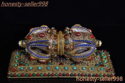 10" Cristal Tíbet Plata Filigrana Gema Vajra Dorje Phurpa Exorcismo Talismán Estatua Foto 1 de 4