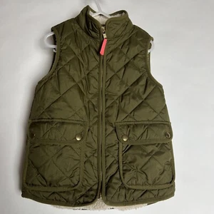Crewcuts by J.CREW Quilted Puffer Vest Green Sherpa Lined Girls 4/5 - Picture 1 of 5