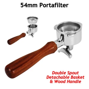 Espresso Portafilter 54mm For Breville Double Spout w/Filter Basket Wood Handle - Picture 1 of 14