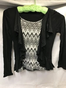 IZ BYER Girls Black Grey Sweater Crochet Backing Fringe M 10-12 - Picture 1 of 9