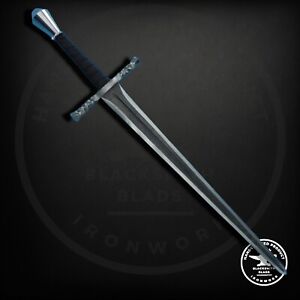 "Black Blade Mastery: The Ultimate Arming Sword with Twisted Bar Guard"