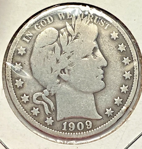 1909 Barber Half Dollar - VG. Nice Original Battleship Grey Patina LI**RTY Cover