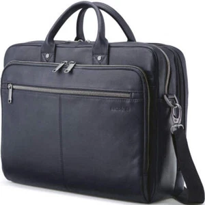 Samsonite Classic Leather 15.6" Laptop & Tablet Toploader Briefcase Navy 26039 - Picture 1 of 7