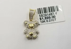 Genuine Diamonds 10k Yellow Gold Teddy Bear Charm Toy Doll Pendant Real 0.21CT - Picture 1 of 8