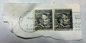 Vintage Lincoln 4 Cents Black Stamp Canceled Pair with Cleveland OH postmark - Picture 1 of 1