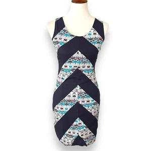 Skunkfunk Navy Blue White Bohemian Bodycon Dress Scoop Neck Back Zip Size XS - Picture 1 of 11