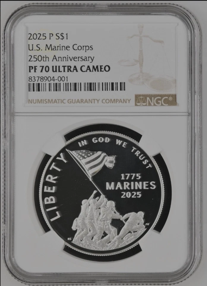 2025-P Marine Corps 250th Silver $1 Dollar Proof NGC PF70  Presale  - Image 1 of 2
