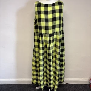 Toast Checked Linen Dress Size Medium Green Black Pockets Midi Summer Holiday - Picture 1 of 10