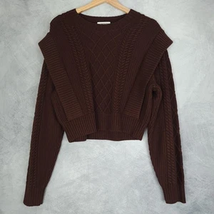 Maglione Babaton donna XS marrone maglia cavo lana merino pullover grosso a costine - Foto 1 di 19