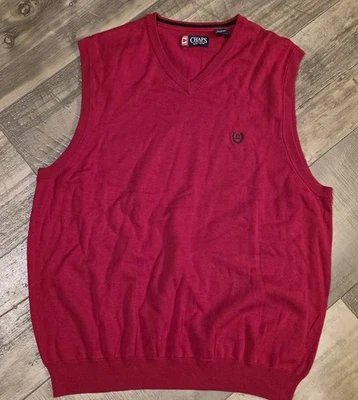 Chaps Men’s XL Sweater Vest Red Cotton Knit V-Neck Preppy Classic Academia Soft  - Image 1 of 4