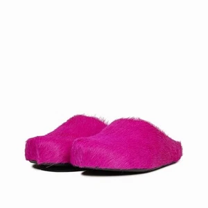 Zuecos informales fucsia para mujer de piel de pelo mula punta redonda de pantorrilla talla 9 - Imagen 1 de 6
