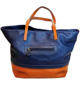Ellen Tracy Tote/Shoulder Bag Purse Navy Blue Brown Color Block - Picture 1 of 12
