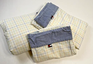Tommy Hilfiger Sheet Set TwinXL Elizabeth Anne Yellow Plaid Blue Trim 100% Cott - Picture 1 of 12