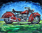 1946 INDIAN CHIEF Motorcycle Red Vintage Wood 8x10 painting $ original Crowell