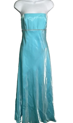 Maxi Vestido Y2K Cache Azul Hielo Brillante Talla 9/10 Cintura Imperio Estrás Baile de graduación Foto 1 de 4