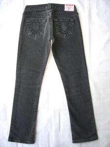 Jean recto ajustado True Religion Johnny Big T Wm talla 26 negro desgastado + elástico - Imagen 1 de 12