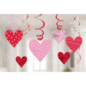 Hearts Hanging Swirl Decoration 12pk Valentines Day/Love /Wedding Party Supplies - Picture 1 of 1