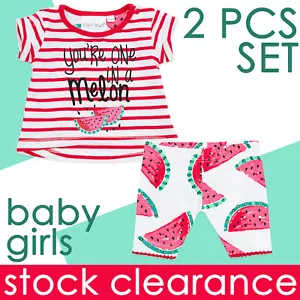 Baby Girls Outfit 2 Piece T-Shirt Legging Top Set Watermelon Print Summer Stripe - Picture 1 of 6