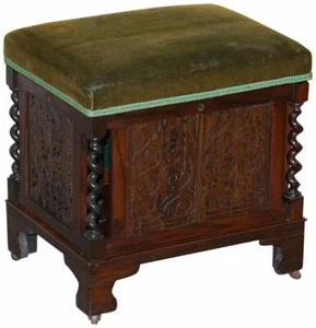 SUBLIME ANTIQUE VICTORIAN ROSEWOOD HEAVILY CARVED PIANO STOOL PORCELAIN CASTORS - Picture 1 of 12