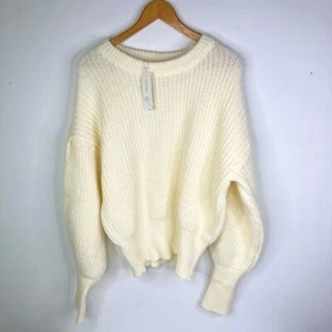 Bluivy Strickpullover Gr. Large kuschelig creme weite Puffärmel neutral NEU - Bild 1 von 11