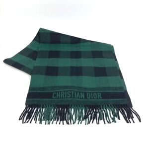 DIOR 95CHE200100 Logo fringe Large format shawl Scarf wool / Angola Green/Black