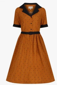 Lindy Bop Shirt Dress Bletchley Mustard Polka Dot Vintage 50s Size 16 BNWT NEW - Picture 1 of 2