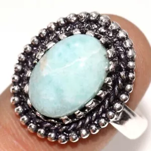 Larimar 925 Silver Plated Top Quality Gemstone Ring US 8.5 Unique Gift GW - Picture 1 of 3