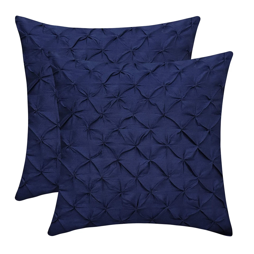 Fundas Euro Sham azul marino (seda sintética, pliegue pellizco, 26x26 pulgadas, paquete de 2) Foto 1 de 4