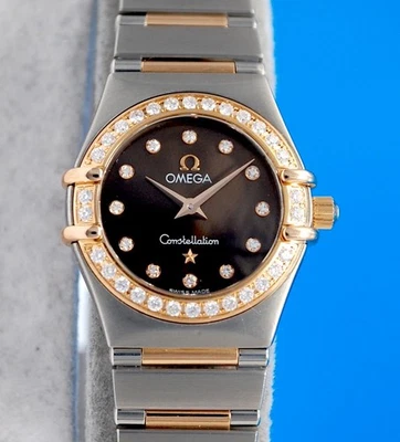 Reloj Omega Constellation para dama de oro de 18 quilates esfera y bisel de diamantes chocolate 1360,60 Foto 1 de 4