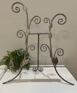 Vtg Metal Easel Display Stand Scroll Silver Leaf Photo Plate Book Holder 14"H - Picture 1 of 7